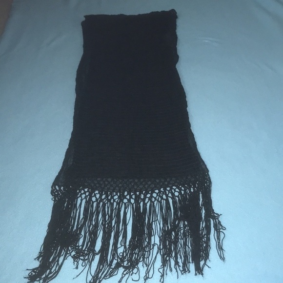 TASSEL scarf long black semi sheer stretchy thin stripes size OSFA - Picture 2 of 5